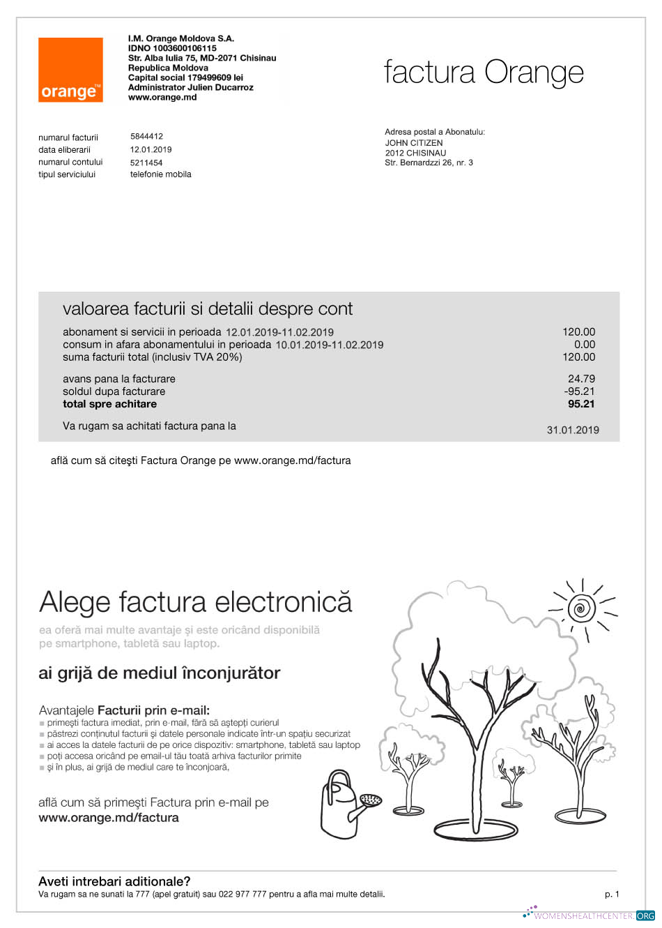 download Moldova Orange utility bill template, fully editable in PSD format photoshop template